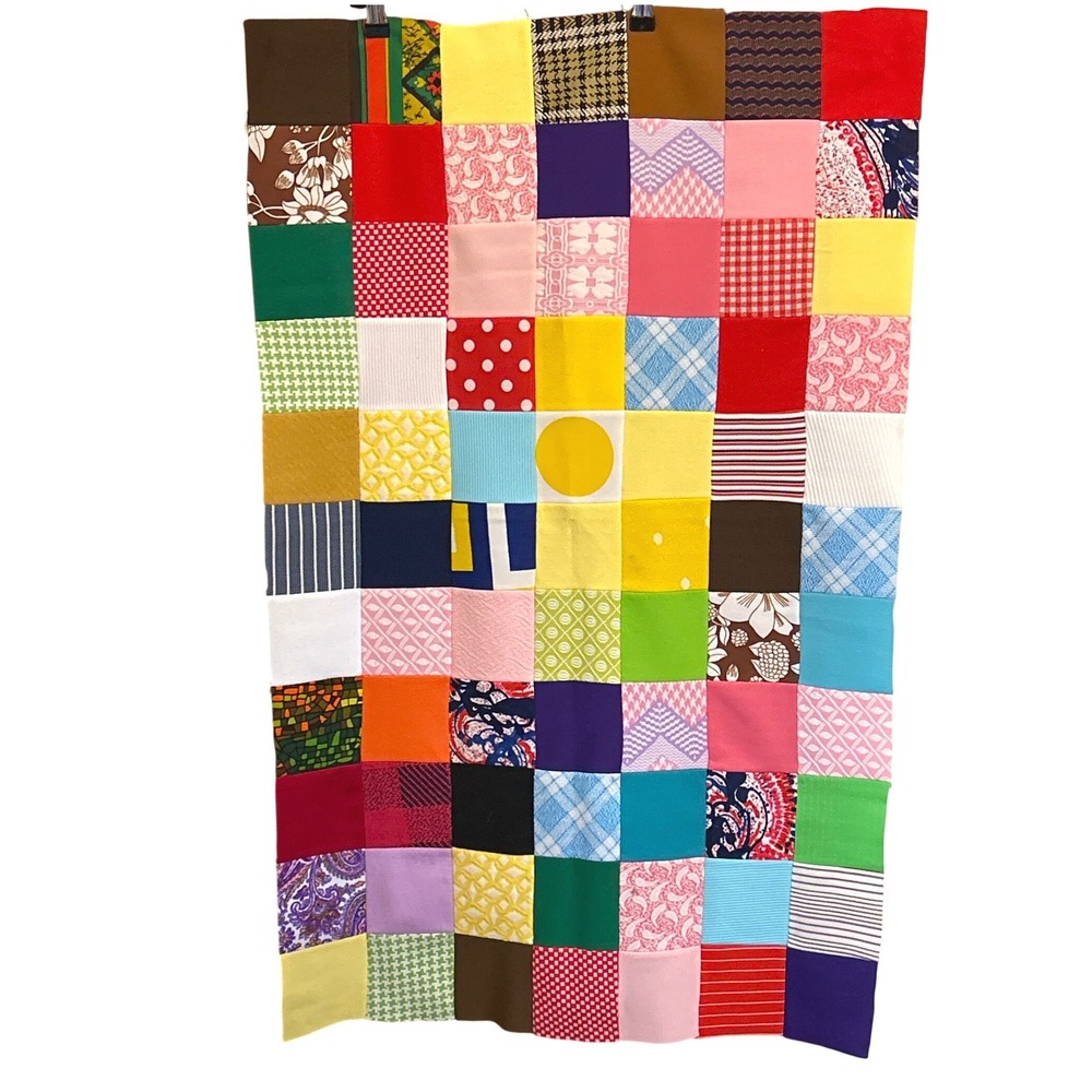 Vintage Unbranded Patchwork Quilt Top Panel Cottagecore Grandmacore Colorful Art